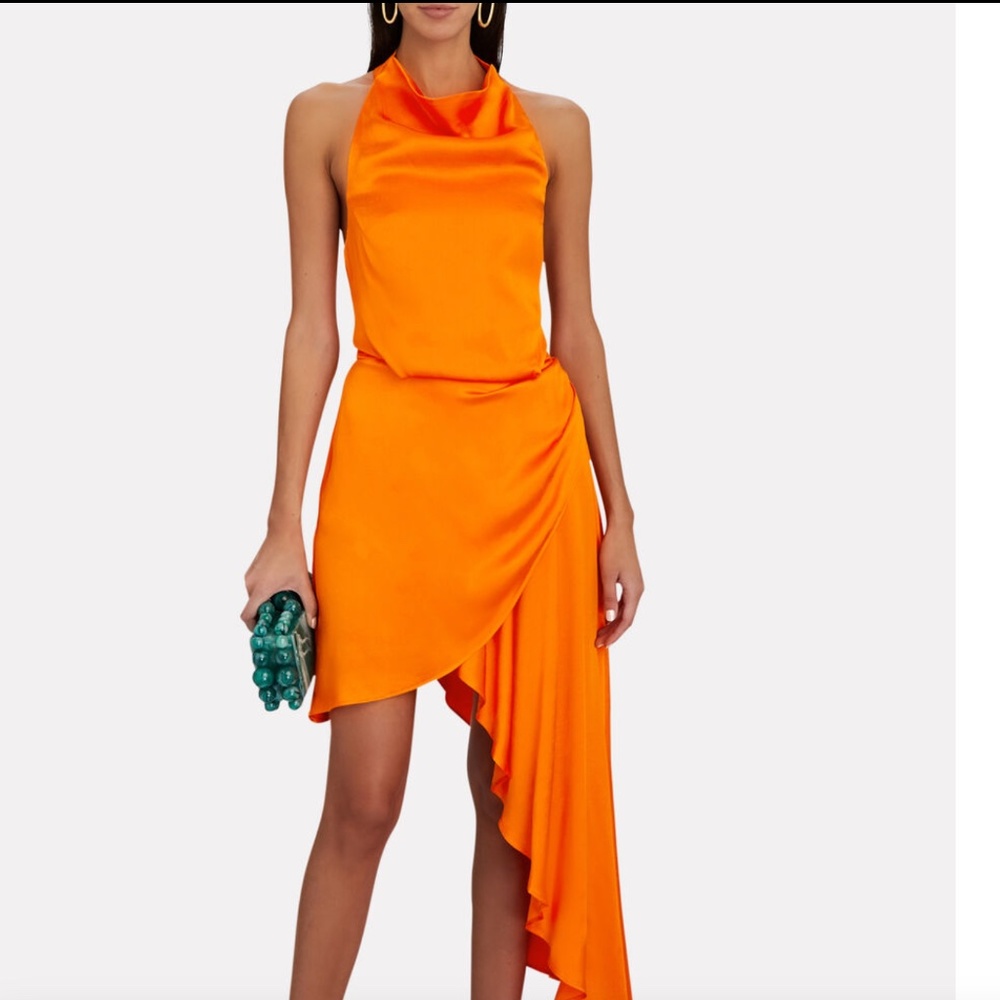 ELLIATT Lambent Asymmetric Satin Mini Dress Orange